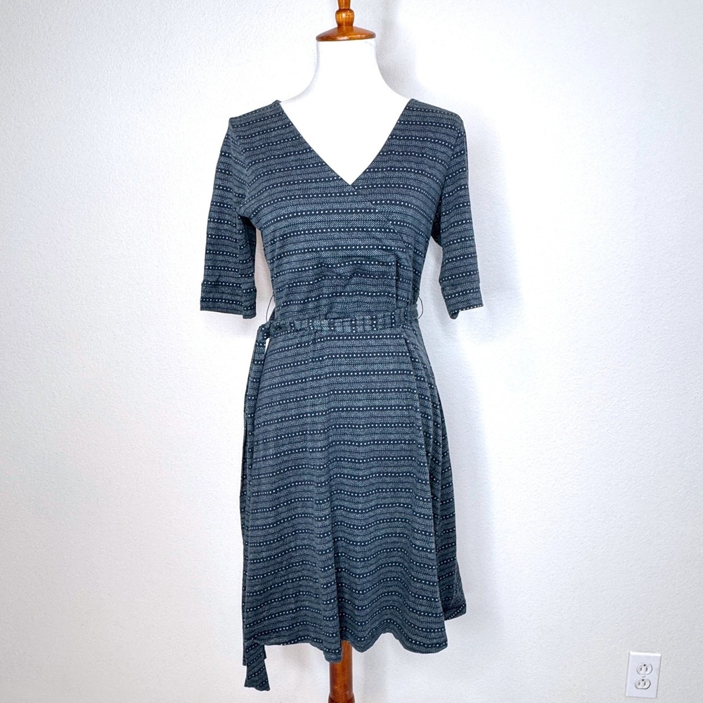 TOAD&CO Cue Wrap Dress Short Sleeves MED Navy Print Organic Cotton